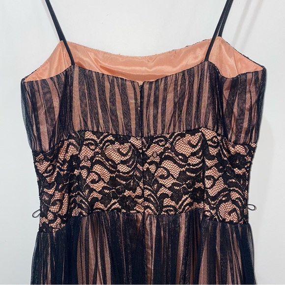 Betsy & Adam Black/Pink Midi Dress, Sheer black lace over pink satin, Size 8 - Picture 4 of 10